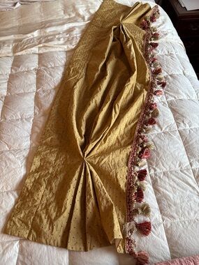 Vintage 3 Swags for the window, Gold with Burgundy Tassels